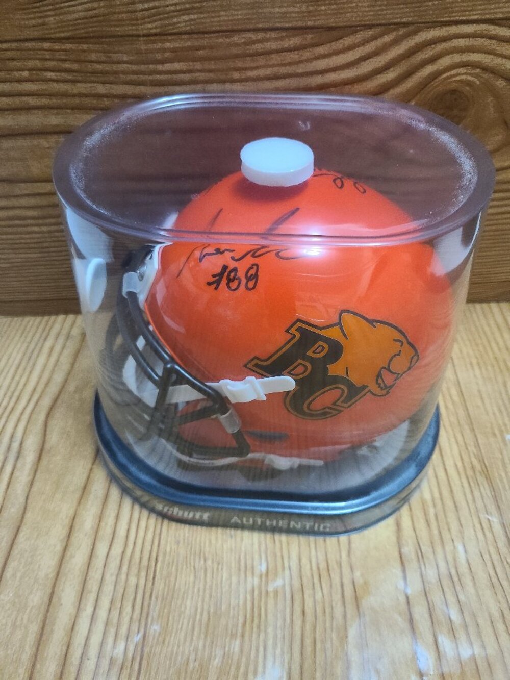 BC Lions CFL Schutt Mini Helmet signed by Nathan Rourke and Alumnis